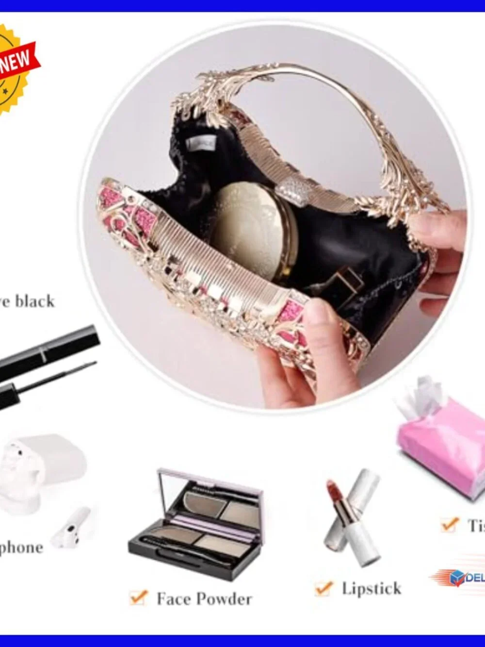 Sparkly Rhinestone Sequin Evening Clutch Purse with Chain Strap